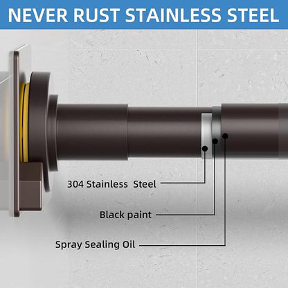 CorkLatta Matte Bronze Shower Curtain Rod,1 Inch Diameter Stainless Steel Adjustable Spring Tension Rods 32 to 92",with Holders,Anti-Slip,Curtain Rods No Drilling(1 Pack)