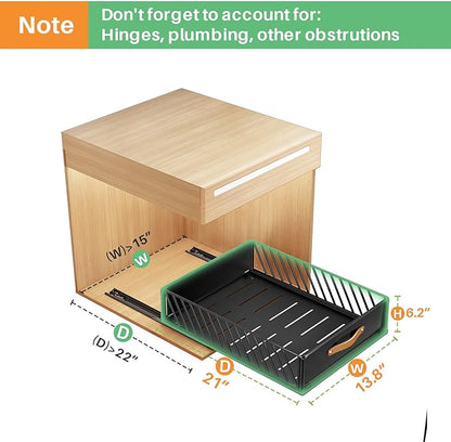 Pull out Cabinet Organizer,Heavy Duty Slide out Pantry Shelves Drawer Storage with Adhesive Nano Film,Sliding Mesh Cabinet Basket with Handle for Kitchen, Bathroom, Home, 13.8"W X 21"D X6.2"H,Black