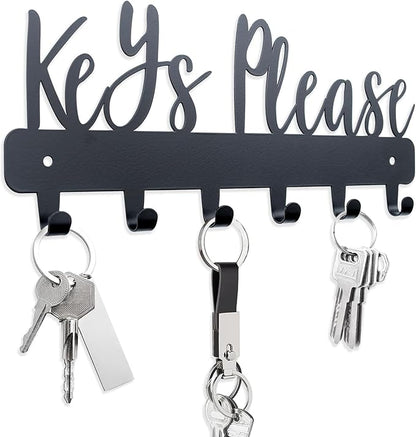Keys Please Holder on Wall,Key Holder Wall Mounted,Black Metal Decorative Key Rack Hooks for Garage, Mudroom, Hallway,Entryway,Front Door,Office (Normal Size:11x4.57inches)