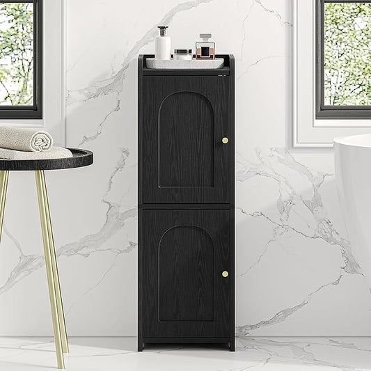 Hzuaneri Bathroom Storage Cabinet, Small Corner Floor Cabinet with 2 Doors and Adjustable Shelf, Narrow Toilet Paper Cabinets, Bathroom Organizer for Small Spaces, 7.9" D x 9.8" W x 29.5" H Black