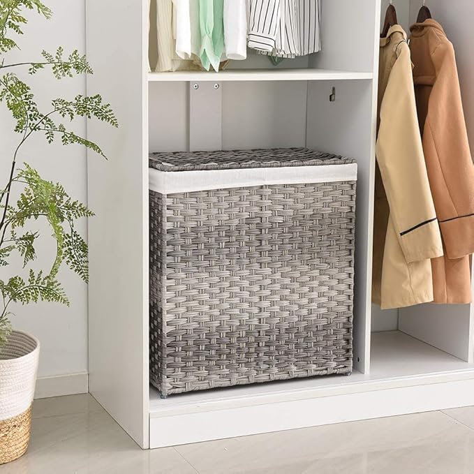 Mxfurhawa Slim Laundry Basket on Wheels, Heavy Duty Cotton Liner Laundry Storage Hamper with Handles, Collapsible Clothes Wire Basket Organizer Laundry Bag (2PCS-01A)