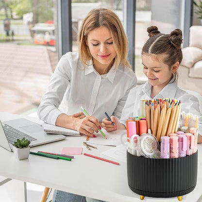 Camelmother Pen Holder For Desk With 5 Slots 360°Rotating Pencil Holder Makeup Organiezr Teacher Supplies Office decor (black)
