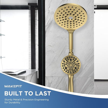 Dual Handheld Shower Head Combo, 2-in-1 Rain Shower Heads System 8 Inch Rainfall Shower Head and 10 Modes High Pressure Hand Held Showerhead with Built-in Power Wash