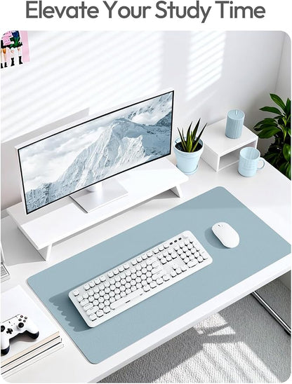 YSAGi Leather Desk Pad Protector, Office Desk Mat, Large Mouse Pad, Non-Slip PU Leather Desk Blotter, Laptop Desk Pad, Waterproof Desk Writing Pad for Office and Home (Ice Blue,55" x 24")