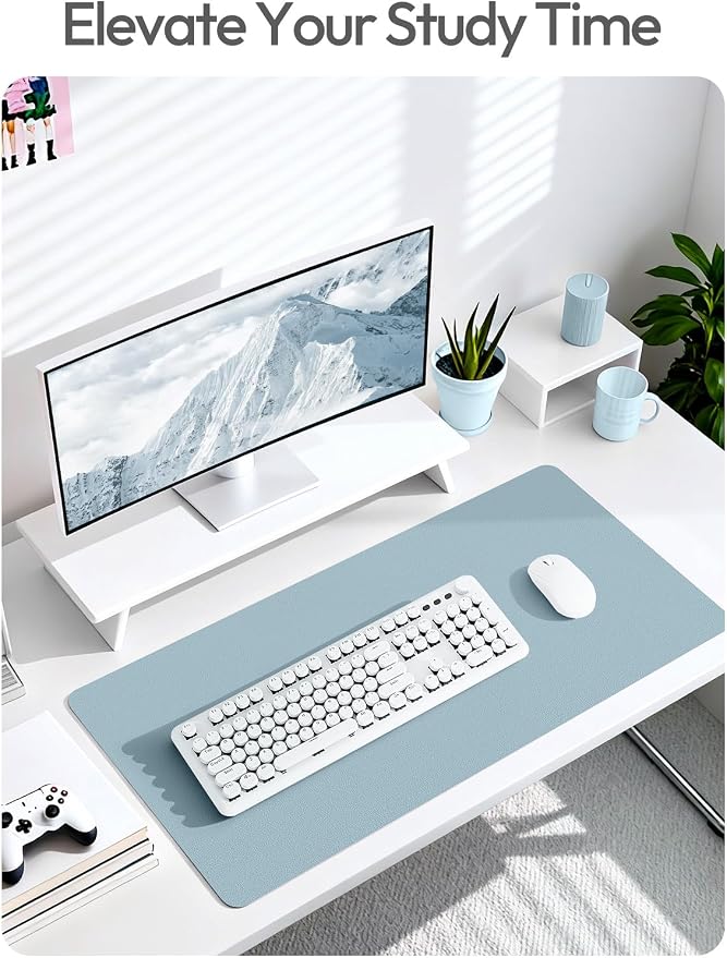 YSAGi Leather Desk Protector, Office Mat, Large Mouse Mat, Non-Slip PU Leather Blotter, Laptop Desk Mat, Waterproof Writing Pad for Office and Home(Ice Blue, 40" x 24")
