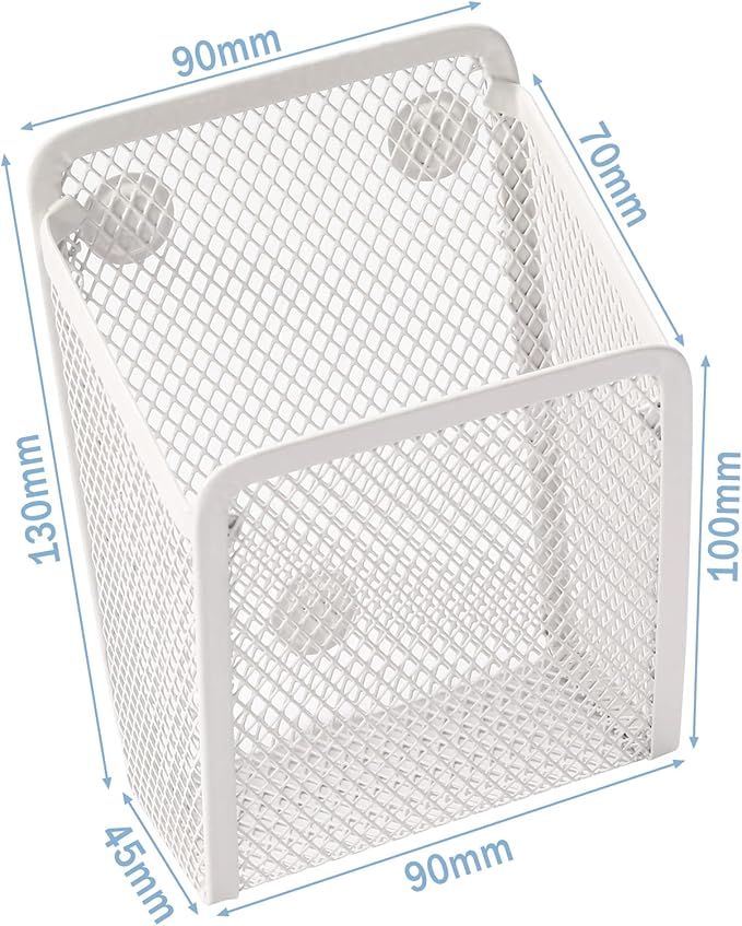 Magnetic Pencil Holder,Mesh Stainless Steel Pen Basket, Metal Writing Utensil Storage Organizer for Whiteboard,Blackboard,Kitchen, Locker, Home, or Office
