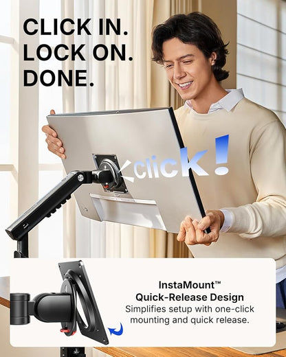 HUANUO FlowLift Pro Dual Monitor Mount for 13–32" Screens, MechaSpring Monitor Stand, Adjustable Monitor Arms for 2 Monitors with Tilt/Swivel/Rotation, Tool-Free VESA Mount, Max Load 19.8 lbs
