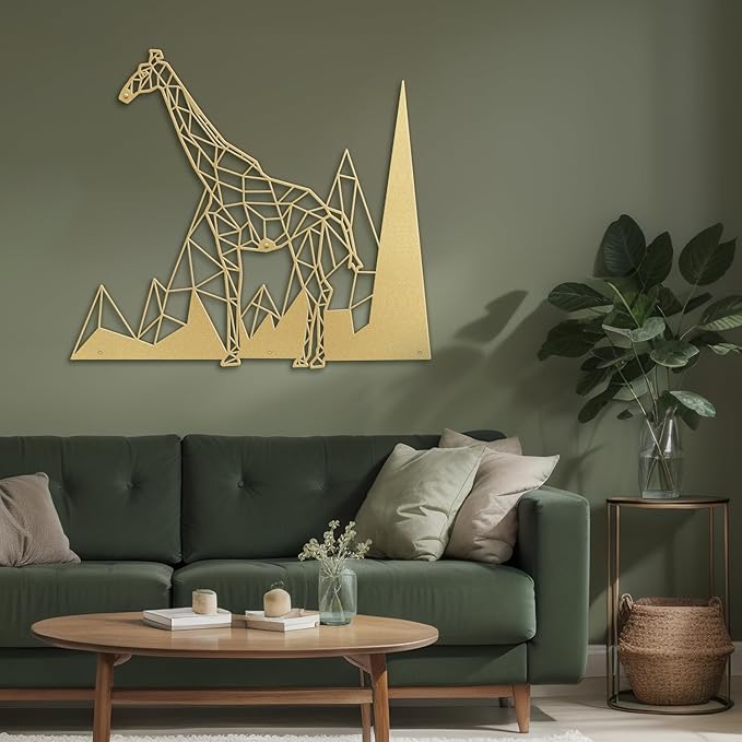 SIGNLEADER Metal Wall Art Decor Giraffe Safari Animal Modern Abstract Wall Sculpture Hangings Home Decoration for Living Room, Bedroom, Bathroom, Kitchen, Outdoor - 30" Gold