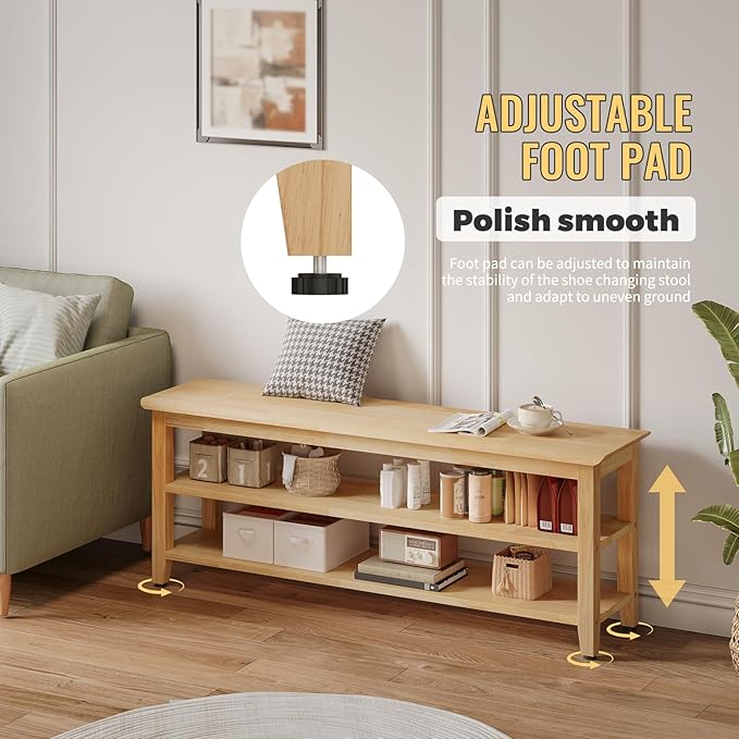 Wood Shoe Bench for Entryway,Bench with Shoe Rack,Storage Shoe Organizer for Hallway,Living Room,Bedroom (Natural, 47.24''W×11.81‘’D×17.71‘’H)