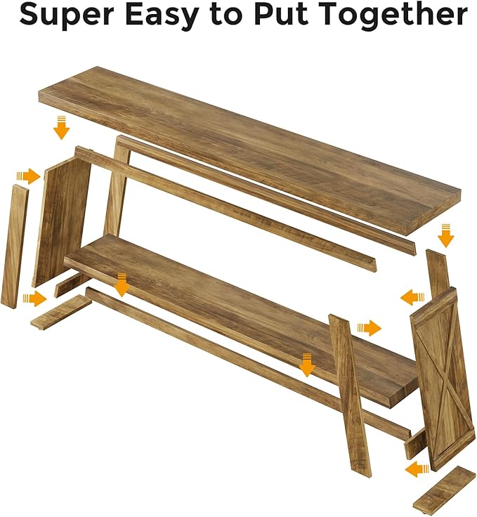 70.87-Inch Console Table for Entyrway, Extra Long Sofa Table Behind Couch, Farmhouse 2-Tier Entry Table for Hallway, Foyer, Oak Color