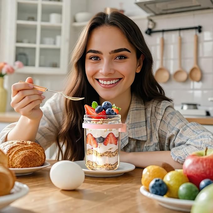 HomArtist 16oz Overnight Oats Containers with Lids and Spoons, 4 Pack Wide Mouth Mason Jars with Airtight Lids, Overnight Oats Jars for Salad, Chia Seed, Cereal, Yogurt
