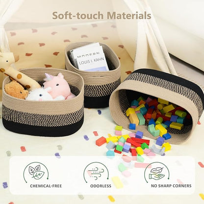 Cotton Rope Storage Basket, 15x10x9 Inches, Woven Basket for Shelves, Clothes, Towels, Books, and Laundry, Gradient Black/Brown (3 Pack)