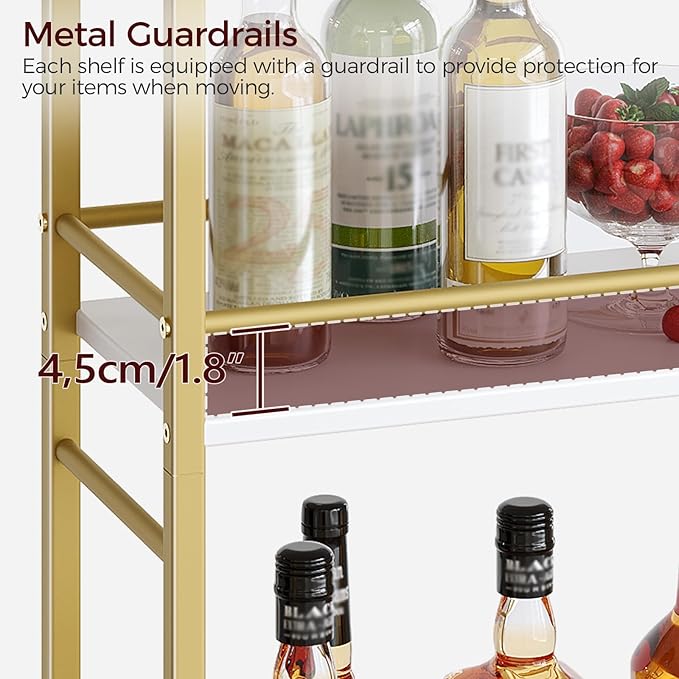 Bar Cart for The Home, 3-Tier Drink Cart on Wheels, Home Bar Serving Cart, Mini Bar Cart for Small Space, Rolling Kitchen Carts for Bar, Kitchen, Dining Room, Gold RCJW4001