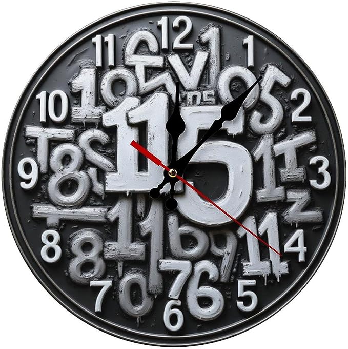 Wall Clock, Abstract Numeric Non Ticking Wall Clocks Battery Operated, Grey Wooden Wall Clocks for Kitchen, Living Room, Bedroom, Office, Bathroom Decorative 10 Inch