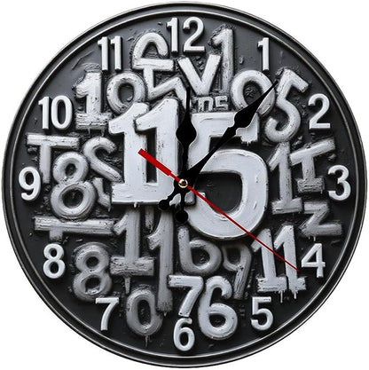 Wall Clock, Abstract Numeric Non Ticking Wall Clocks Battery Operated, Grey Wooden Wall Clocks for Kitchen, Living Room, Bedroom, Office, Bathroom Decorative 10 Inch