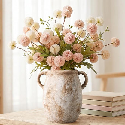 Ceramic Flower Vase with Handles, 7.9in Farmhouse Table Rustic Vases, Waterproof Pottery Clay, Flower Terracotta Vases for Home Decor, Living Room,Table, Handcrafted (Terracotta)