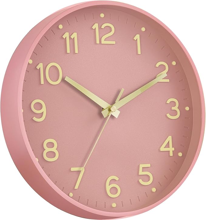 Roymnie Wall Clock 12 Inch Silent Wall Clocks Battery Operated-Modern Non Ticking Analog Clock Decorative for Kitchen Bedroom Office (Pink Gold)