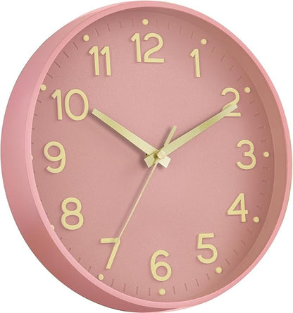 Roymnie Wall Clock 12 Inch Silent Wall Clocks Battery Operated-Modern Non Ticking Analog Clock Decorative for Kitchen Bedroom Office (Pink Gold)