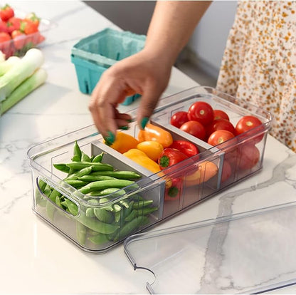 iDesign Large Fridge Organizer Bin with Removable Divider and Lid - Set of 6 - Clear/Gray
