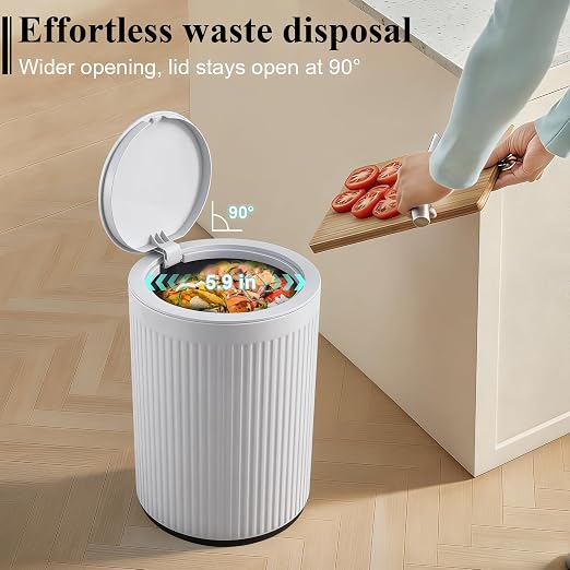 JiatuA Small Bathroom Trash Can with Lid, 2.1 Gallon Garbage Can with Pop-Up Lid Trash Bin Round Wastebasket for Kitchen Bedroom Office Living Room Toilet College Dorm, White