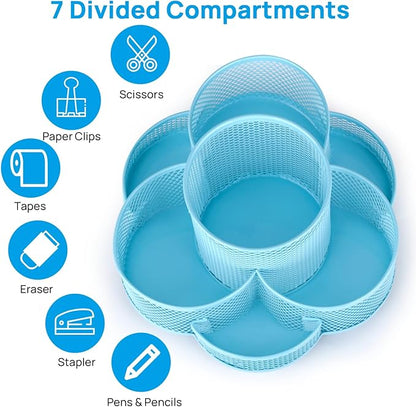 Topwey Pen Holder for Desk, Rotating Pencil Holder, Cup Holder for Desk Office, Pen Organizer (Sky Blue)