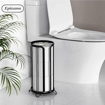 Toilet Paper Holder Stand, Freestanding Toilet Tissue Organizer, Minimalistic Storage Solution, Reserve Mega Rolls- Black