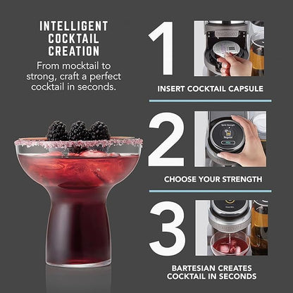 Bartesian Duet Cordless Cocktail Machine and Margarita Maker - Compact Home Bartender Mixologist Drink Mixer with 2 Glass Spirit Bottles - Automatic Machine Makes 500 Premium Cocktails Per Charge