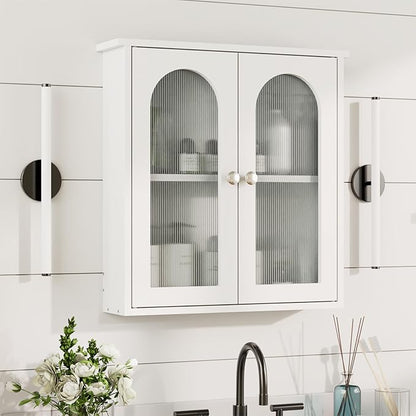 White Bathroom Wall Cabinet,Bathroom Cabinet Wall Mounted with Arched,White Medicine Cabinet Over Toilet,Surface Mount Medicine Cabinet for Laundry Room,Kitchen,Storage Cabinet 22x23