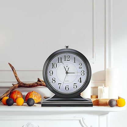 Retro Mantel Décor Desk Clock, 10-inch Vintage Table Clocks for Fireplace, Easy to Read Clocks for Living Room, Bedroom, Office, Desktop Decoration (Black)