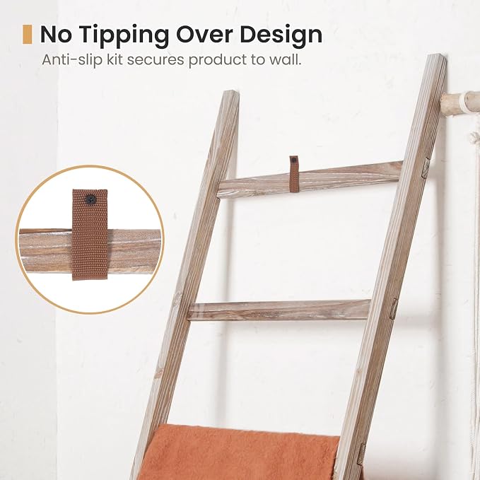 SwaaVee Quilt Ladder 6-Tier Towel Rack, Wooden Decorative Blanket Ladder Shelf for Home Decor, Wall Leaning Farmhouse Quilt Display Towel Holder Organizer for Living Room, Bathroom (38" Wide)