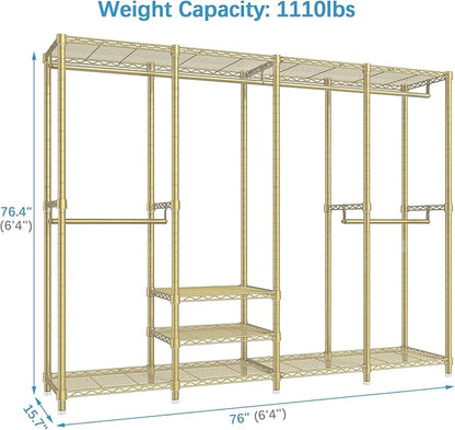 VIPEK V40 Wire Garment Rack Heavy Duty Clothes Racks for Hanging Clothes, Multi-Functional Metal Clothing Racks Bedroom Freestanding Wardrobe Closet Rack, 76" Lx15.7 Wx76.4 H, Max Load 1110lbs, Gold