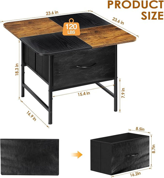 Coffee Tables for Living Room,Modern Small Coffee Table with 2 Large Storage Drawers,Wooden Square Center Table for Small Space,Apartment,Dorm,Home Office,Black Brown