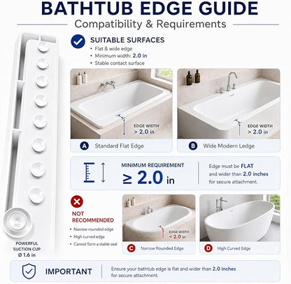 Bathtub Splash Guard for Tub Kids, Silicone Bath Toy Holder & Tub Side Tray with Suction Cups, Bath Tub Shelf for Kids, Bathtub Toy Storage, Blue
