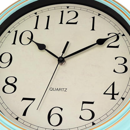 Foxtop 14 Inch Wall Clock Battery Operated Silent Non-Ticking Round Classic Vintage Retro Wall Clock Decorative for Living Room Kitchen Home Office (Light Turquoise)