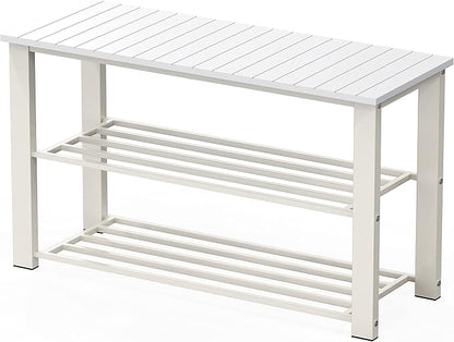 Simple Houseware Wood Top Shoe Storage Bench for Entryway, White