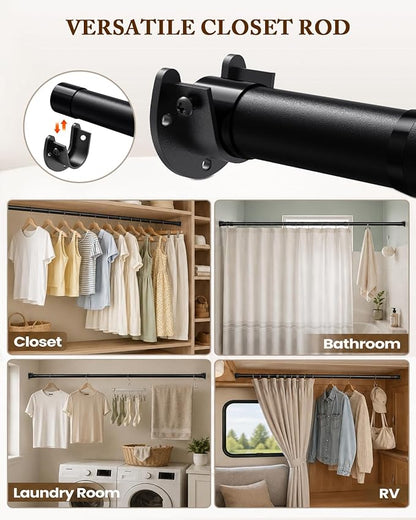 Heavy Duty Closet Rod, 17-54 IN Closet Rods for Hanging Clothes, Black