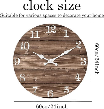 XFM Brown Wooden Wall Clock 24 Inch Silent Wall Clocks Battery Operated Decorative Farmhouse Large Rustic Wall Clock for Kitchen Living Room Office