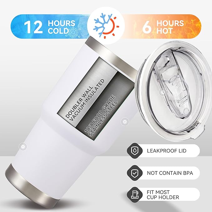 30 oz Tumbler with Lid Stainless Steel Tumblers Bulk Vacuum Insulated Cup Reusable Powder Coated Travel Mug Double Wall Leak Proof Cups Keep Cold Drinks for 12 Hours White, Set of 4