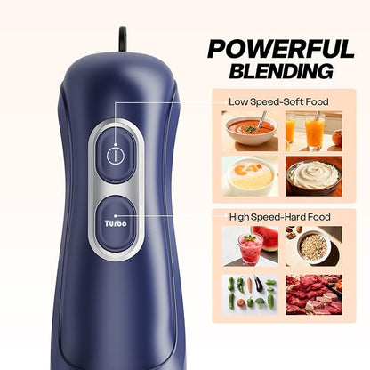 Turelar Immersion Blender Handheld, Corded Electric Blenders Portable Stick Mixer with 2 Mixing Speed and Stainless Steel Blades Emulsifier for Effortless Blending Soup, Smoothies, Puree or Baby Food