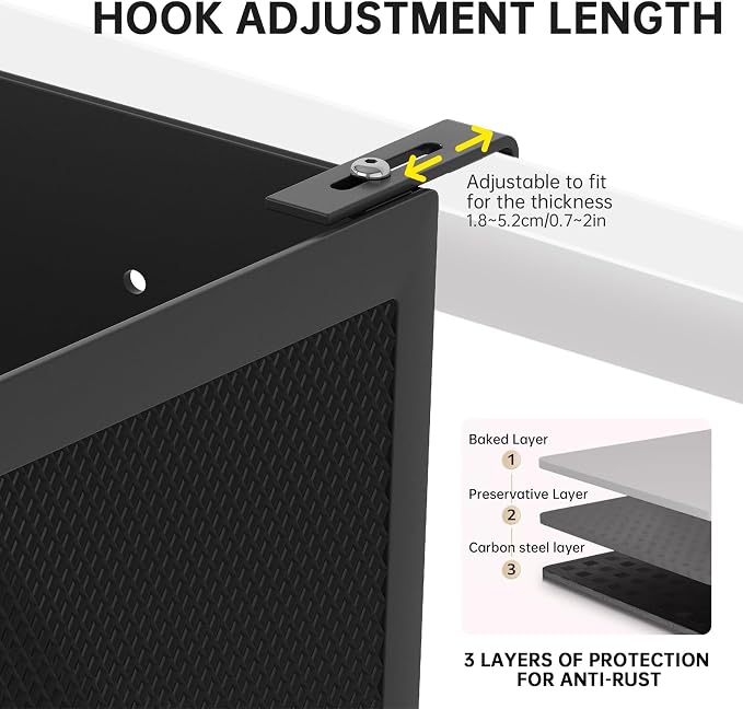 Bedside Caddy Shelf for Bunk Bed, Office Cubicle Walls, Crib Rails, Dorm Bed College Dorm Room Essentials Bed Shelf for Cell Phone Headphone Magazine Snacks (Black, L11in*W4.9in*H3.93in)