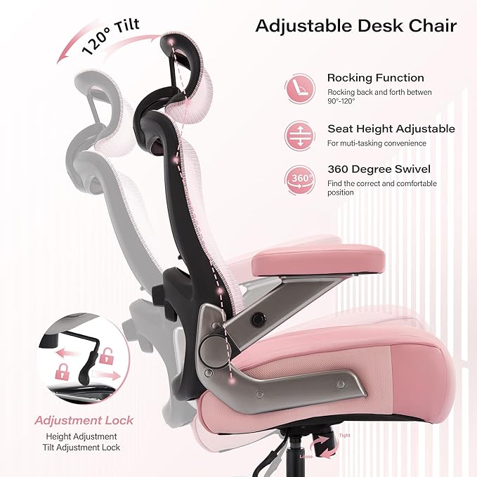 600lbs Big and Tall Office Chair- Heavy Duty Executive Computer Chair with 3D Flip Arms Large Wheels, Ergonomic Mesh High Back Desk Chair, Extra Wide Seat Adjustable Lumbar Support&Headrest