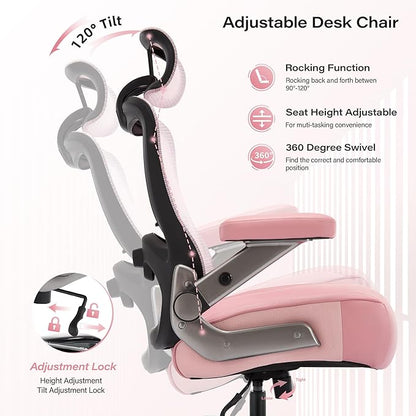 600lbs Big and Tall Office Chair- Heavy Duty Executive Computer Chair with 3D Flip Arms Large Wheels, Ergonomic Mesh High Back Desk Chair, Extra Wide Seat Adjustable Lumbar Support&Headrest