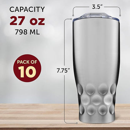 DISCOUNT PROMOS Stainless Steel Tumblers by Molokini 27 oz. Set of 10, Bulk Pack - Double Wall, Perfect for Coffee, Soda, Other Hot & Cold Beverages - Silver