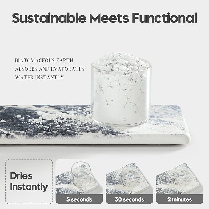 Razborci 2PCS Bathroom Sink Vanity Trays, Water Absorbing Diatomite Stone Quick Drying Mat for Kitchen Counter, Dish Rack Dispenser Sponge Holder Caddy Organizer, Marble Crack, 9"x3.5"