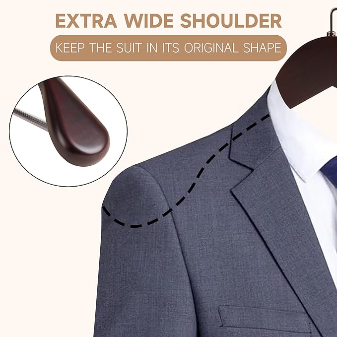 17.5" Wooden Suit Hangers with Non Slip Pants Bar, 6-Pack Wood Extra-Wide Shoulder Hangers with Flat-Head Hook for Suits, Coats, Jackets, Shirts, Pants, Heavy Clothes (Dark Cherry)