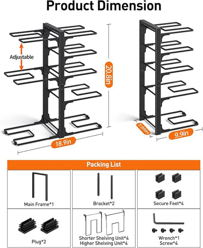 ORDORA Pots and Pans Organizer: under Cabinet, 20.8" Height Heavy Duty 120LBS Pots Pans Organizer Rack for under Cabinet 8-Tier Adjustable for Big Stockpots, Dutch Oven, Cast-iron Pans, Heavy Cookware
