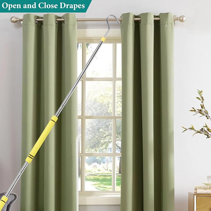 Clothes Hook Pole, Clothes Hanger Reaching Hook for Hanging Clothes Light and Plants Extendable from 35" to 50" Made of Stainless Steel Tube with Sponge Handle (51inch)