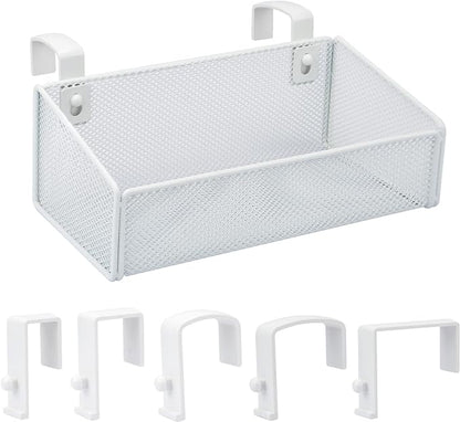 Bedside Caddy Hanging Storage Basket Beside Shelf Metal Organizer for Collage Dorm Bunk Bed,Hospital Bed,Baby Bed - Bedroom Essentials for Magazine,Remote Control,Phone,Drinks (White)