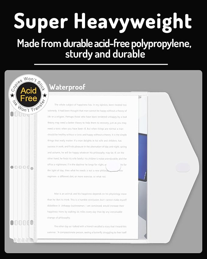 Forvencer Binder Pocket, 24 Pack Super Heavyweight Poly Binder Pocket with Tight Closure, Binder Folders Side Loading, 3 Ring Binder Pocket, Binder Dividers with Pockets, Letter Size, Clear