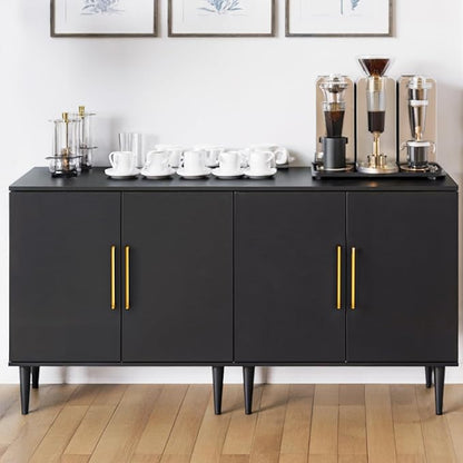 Modern Storage Cabinet, Free Standing Buffet Cabinet, Black Sideboard and Buffet Storage, Wood Accent Furniture for Living Room, Hallway, Entryway, Dining Room, Bedroom (2, Black)